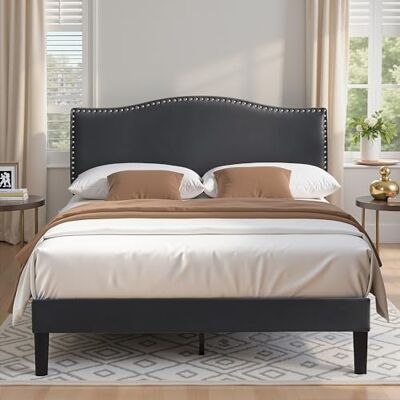 VECELO Lit Double Rembourré 140x190 cm, Cadre Solide et Support à Lattes en Bois, Forte capacité de Poids, Antidérapant et sans Bruit, Tissu Velours, Assemblage Facile, Gris - Publicité VECELO Lit Double Rembourré 140x190 cm, Cadre Solide et Support à Lattes en Bois, Forte capacité de Poids, Antidérapant et sans Bruit, Tissu Velours, Assemblage Facile, Gris - Publicité