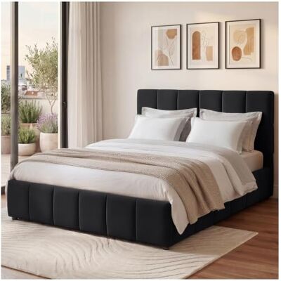 tectake ® Ensemble Lit capitonné 140 x 200 cm, Cadre de Lit rembourré avec Motif matelassé, Sommier à Lattes, Structure Solide Bois & Acier, Montage Facile, Max. 250 kg Aspect Velours Noir - Publicité tectake ® Ensemble Lit capitonné 140 x 200 cm, Cadre de Lit rembourré avec Motif matelassé, Sommier à Lattes, Structure Solide Bois & Acier, Montage Facile, Max. 250 kg Aspect Velours Noir - Publicité