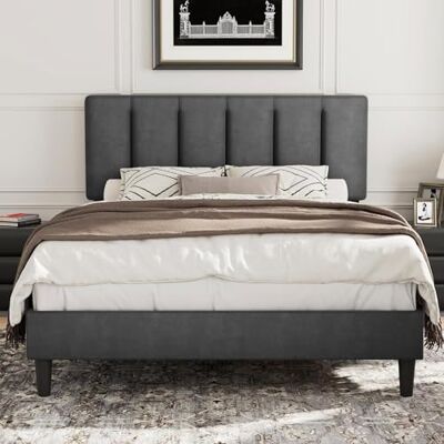 VECELO Lit Double 140×190cm Rembourré en Velours, Tête de Lit avec Remplissage d'Éponge Confortable et Réglable en Hauteur, Cadre Plateforme, Sommier à Lattes en Bois Solide, Assemblage Facile, Gris - Publicité VECELO Lit Double 140×190cm Rembourré en Velours, Tête de Lit avec Remplissage d'Éponge Confortable et Réglable en Hauteur, Cadre Plateforme, Sommier à Lattes en Bois Solide, Assemblage Facile, Gris - Publicité