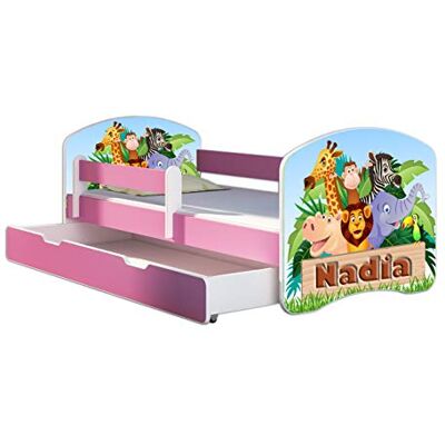ACMA Lit Enfant 70 x 140 avec Tiroir, Matelas et Sommier à Lattes Lit Junior avec Barrière de Sécurité, Motif 02N Le prénom Animaux Rose, Lit pour Fille dès 3 Ans, Charge Jusqu’à 120 kg - Publicité ACMA Lit Enfant 70 x 140 avec Tiroir, Matelas et Sommier à Lattes Lit Junior avec Barrière de Sécurité, Motif 02N Le prénom Animaux Rose, Lit pour Fille dès 3 Ans, Charge Jusqu’à 120 kg - Publicité