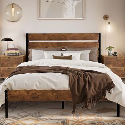 VECELO Cadre de lit 140 x 200 cm en métal avec tête de lit en Bois épais et sommier à Lattes, lit Double avec Rangement sous Le lit, Parfait pour Chambre à Coucher Marron - Publicité VECELO Cadre de lit 140 x 200 cm en métal avec tête de lit en Bois épais et sommier à Lattes, lit Double avec Rangement sous Le lit, Parfait pour Chambre à Coucher Marron - Publicité