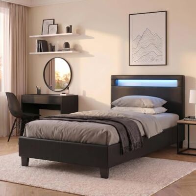 Lit LED Idimex LUCENO - 90x190cm, Noir, Sommier, Moderne - Publicité Lit LED Idimex LUCENO - 90x190cm, Noir, Sommier, Moderne - Publicité