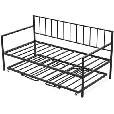 VEVOR Cadre de Lit de Jour Simple en Métal Robuste, Lit Gigogne Jumeau sans Matelas, Réglable en Hauteur, avec Éclairage LED et Station de Charge, Facile à Ranger, pour Repos, Salon, Chambre, Noir - Publicité VEVOR Cadre de Lit de Jour Simple en Métal Robuste, Lit Gigogne Jumeau sans Matelas, Réglable en Hauteur, avec Éclairage LED et Station de Charge, Facile à Ranger, pour Repos, Salon, Chambre, Noir - Publicité