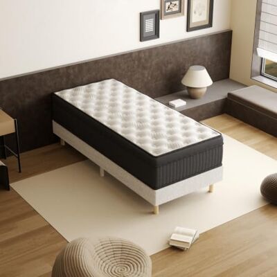 TEENO Ensemble Lit 90×190 Matelas Hybride 25 cm 7 Zones + Sommier Tapissier 14 Lattes Dureté Moyenne Oeko‑TEX Noir - Publicité TEENO Ensemble Lit 90×190 Matelas Hybride 25 cm 7 Zones + Sommier Tapissier 14 Lattes Dureté Moyenne Oeko‑TEX Noir - Publicité