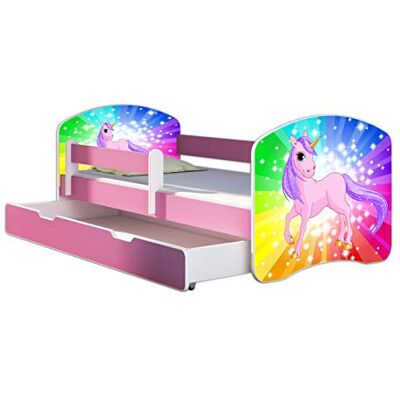 ACMA Lit Enfant 80 x 180 cm avec Tiroir, Matelas et Sommier à Lattes Lit Junior avec Barrière de Sécurité, Personnalisé Motif 18 Poney Arc-en-Ciel Rose, Lit pour Fille dès 3 Ans - Publicité ACMA Lit Enfant 80 x 180 cm avec Tiroir, Matelas et Sommier à Lattes Lit Junior avec Barrière de Sécurité, Personnalisé Motif 18 Poney Arc-en-Ciel Rose, Lit pour Fille dès 3 Ans - Publicité