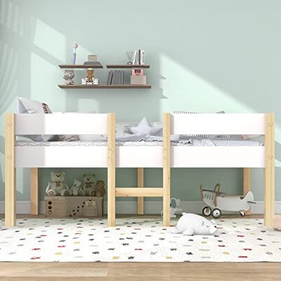 BTM Lit d'enfant, avec protection anti-chute et sommier à lattes, polyvalent, en pin 90 x 200 cm, pour garçons et filles, en bois massif, lit supérieur 90 x 200 cm, blanc (sans tiroir) - Publicité BTM Lit d'enfant, avec protection anti-chute et sommier à lattes, polyvalent, en pin 90 x 200 cm, pour garçons et filles, en bois massif, lit supérieur 90 x 200 cm, blanc (sans tiroir) - Publicité
