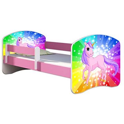 ACMA Lit Enfant 80 x 160 cm avec Matelas et Sommier à Lattes Lit Junior avec Barrière de Sécurité, Personnalisé Motif 18 Poney Arc-en-Ciel Rose, Lit pour Fille dès 3 Ans, Charge Jusqu’à 120 kg - Publicité ACMA Lit Enfant 80 x 160 cm avec Matelas et Sommier à Lattes Lit Junior avec Barrière de Sécurité, Personnalisé Motif 18 Poney Arc-en-Ciel Rose, Lit pour Fille dès 3 Ans, Charge Jusqu’à 120 kg - Publicité