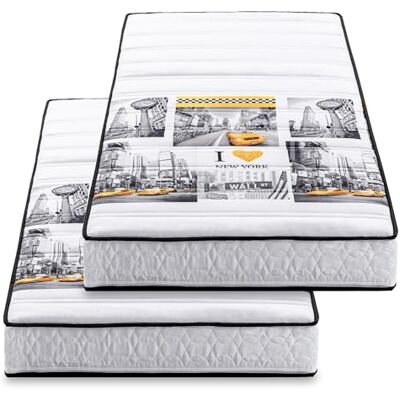 BLUE MOON Lot de 2 Matelas Mousse New York 90x190. Mousse profilée 5 Zones de Confort. Épaisseur 15cm – Fabriqué en Belgique - Publicité BLUE MOON Lot de 2 Matelas Mousse New York 90x190. Mousse profilée 5 Zones de Confort. Épaisseur 15cm – Fabriqué en Belgique - Publicité