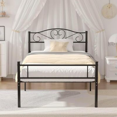 VECELO Cadre de Lit Simple en Métal 90x190 cm, Tête de Lit Décorative en Forme de Cœur, Sommier à Lattes, Grand Espace de Rangement 32 cm, Noir - Publicité VECELO Cadre de Lit Simple en Métal 90x190 cm, Tête de Lit Décorative en Forme de Cœur, Sommier à Lattes, Grand Espace de Rangement 32 cm, Noir - Publicité