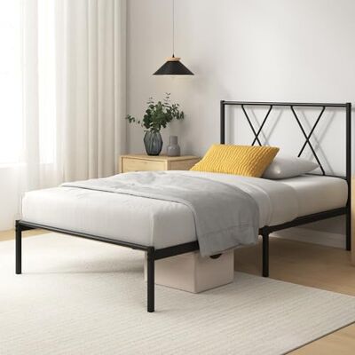 Zinus Lit Elias 90 x 190 cm Sommier en métal avec tête de lit Sommier à Lattes métalliques Montage Facile Espace de Rangement sous Le lit Noir - Publicité Zinus Lit Elias 90 x 190 cm Sommier en métal avec tête de lit Sommier à Lattes métalliques Montage Facile Espace de Rangement sous Le lit Noir - Publicité