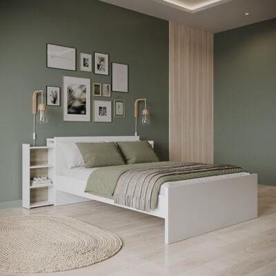 Demeyere Cadre De Lit 140x200 en Bois avec Tête De Lit Moderne & Modulable – Coloris Blanc Mat – Chambre pour Adulte Clyde – 207,4 x 145 x 90 cm - Publicité Demeyere Cadre De Lit 140x200 en Bois avec Tête De Lit Moderne & Modulable – Coloris Blanc Mat – Chambre pour Adulte Clyde – 207,4 x 145 x 90 cm - Publicité