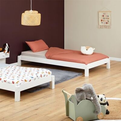 IDIMEX Lot de 2 Lits superposables RINO 90 x 190 cm, Lits Simples 1 Place, Couchage d'appoint, en pin Massif lasuré Blanc - Publicité IDIMEX Lot de 2 Lits superposables RINO 90 x 190 cm, Lits Simples 1 Place, Couchage d'appoint, en pin Massif lasuré Blanc - Publicité