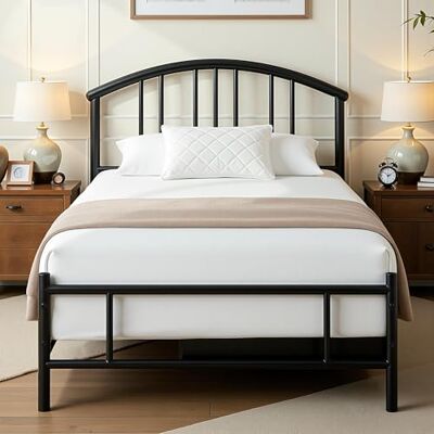VECELO Cadre de Lit en Métal 90x190 cm avec Tête de Lit Décorative Incurvée, Sommier à Lattes Renforcées, Espace de Rangement de 32 cm, Assemblage Facile, Noir - Publicité VECELO Cadre de Lit en Métal 90x190 cm avec Tête de Lit Décorative Incurvée, Sommier à Lattes Renforcées, Espace de Rangement de 32 cm, Assemblage Facile, Noir - Publicité
