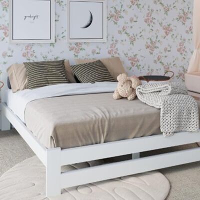 Home Collective lit en bois 120 x 200 cm moderne, pin massif, sommier à lattes, confortable et durable, style scandinave, bohème, maison de campagne, tête de lit, blanc moyen - Publicité Home Collective lit en bois 120 x 200 cm moderne, pin massif, sommier à lattes, confortable et durable, style scandinave, bohème, maison de campagne, tête de lit, blanc moyen - Publicité