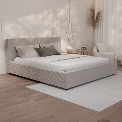 Juskys lit capitonné Salerno 180 x 200 cm – Velours côtelé Taupe, lit Moderne avec tête & Pied, Cadre en Bois & métal, sommier à Lattes, capacité 500 kg - Publicité Juskys lit capitonné Salerno 180 x 200 cm – Velours côtelé Taupe, lit Moderne avec tête & Pied, Cadre en Bois & métal, sommier à Lattes, capacité 500 kg - Publicité