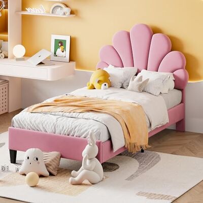 BTM Lit Capitonné d'enfant 90x200 cm, Cadre avec Tête de Lit en Forme de Fleur et Sommier en Lattes, pour Filles Adolescentes en Velours Hypoallergénique, de Réception (Rose) - Publicité BTM Lit Capitonné d'enfant 90x200 cm, Cadre avec Tête de Lit en Forme de Fleur et Sommier en Lattes, pour Filles Adolescentes en Velours Hypoallergénique, de Réception (Rose) - Publicité