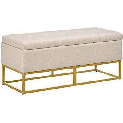 HOMCOM Banc de Rangement, Bout de lit, Coffre de Rangement avec Assise capitonnée et Pieds en Acier, 110 x 44 x 48 cm, Beige et doré - Publicité HOMCOM Banc de Rangement, Bout de lit, Coffre de Rangement avec Assise capitonnée et Pieds en Acier, 110 x 44 x 48 cm, Beige et doré - Publicité