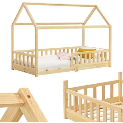 Lit enfant Juskys Marli 90x200cm avec garde sécuritaire et toit - Publicité Lit enfant Juskys Marli 90x200cm avec garde sécuritaire et toit - Publicité