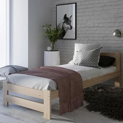 Home Collective lit moderne en bois massif de pin, 100 x 200 cm, sommier à lattes, confortable, durable, style scandinave, bohème, maison de campagne, tête de lit moyenne, naturel - Publicité Home Collective lit moderne en bois massif de pin, 100 x 200 cm, sommier à lattes, confortable, durable, style scandinave, bohème, maison de campagne, tête de lit moyenne, naturel - Publicité