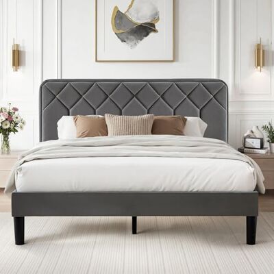 VECELO Lit Double Rembourré 140x190 cm, Sommier Plateforme avec Tête de Lit Réglable, Support à Lattes en Bois Solide, Tissu en Velours Haut de Gamme, Facile à Assembler, Gris - Publicité VECELO Lit Double Rembourré 140x190 cm, Sommier Plateforme avec Tête de Lit Réglable, Support à Lattes en Bois Solide, Tissu en Velours Haut de Gamme, Facile à Assembler, Gris - Publicité