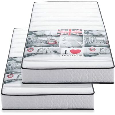 BLUE MOON Lot de 2 Matelas Mousse London 90x190. Mousse profilée 5 Zones de Confort. Épaisseur 15cm – Fabriqué en Belgique - Publicité BLUE MOON Lot de 2 Matelas Mousse London 90x190. Mousse profilée 5 Zones de Confort. Épaisseur 15cm – Fabriqué en Belgique - Publicité