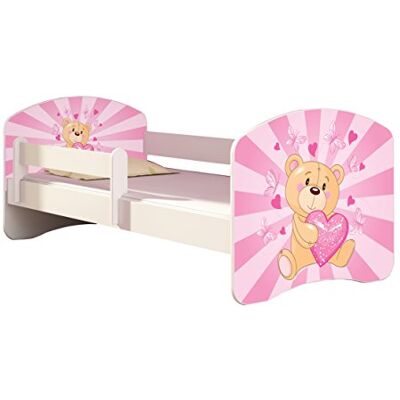 ACMA Lit Enfant Junior Sommier à Lattes Matelas Gratuite Blanc II (10 Nounours cœur Rose, 140x70 cm) - Publicité ACMA Lit Enfant Junior Sommier à Lattes Matelas Gratuite Blanc II (10 Nounours cœur Rose, 140x70 cm) - Publicité
