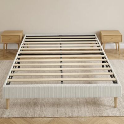 HOMCOM Cadre de Lit 140 x 190 cm avec Sommier à 12 Lattes en Bois, Crème Lit Double Rembourré en Velours Côtelé, Espace de Rangement Au-Dessous, Sans Bruit, 9 Pieds Robustes, Montage Facile - Publicité HOMCOM Cadre de Lit 140 x 190 cm avec Sommier à 12 Lattes en Bois, Crème Lit Double Rembourré en Velours Côtelé, Espace de Rangement Au-Dessous, Sans Bruit, 9 Pieds Robustes, Montage Facile - Publicité
