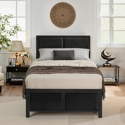 VECELO Cadre de lit 90 x 200 cm, en métal, avec tête de lit en Bois épais et sommier à Lattes, Moderne, avec Espace de Rangement sous Le lit, Parfait pour la Chambre à Coucher, Noir - Publicité VECELO Cadre de lit 90 x 200 cm, en métal, avec tête de lit en Bois épais et sommier à Lattes, Moderne, avec Espace de Rangement sous Le lit, Parfait pour la Chambre à Coucher, Noir - Publicité