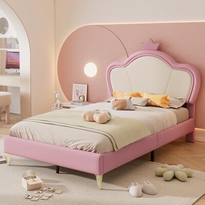 BTM Lit Rembourré 90x200, Cadre de Lit Plateforme avec Sommier à Lattes en Bois, Lit Enfant 90x200 pour Fille, PU, Blanc et Rose (sans Matelas) - Publicité BTM Lit Rembourré 90x200, Cadre de Lit Plateforme avec Sommier à Lattes en Bois, Lit Enfant 90x200 pour Fille, PU, Blanc et Rose (sans Matelas) - Publicité