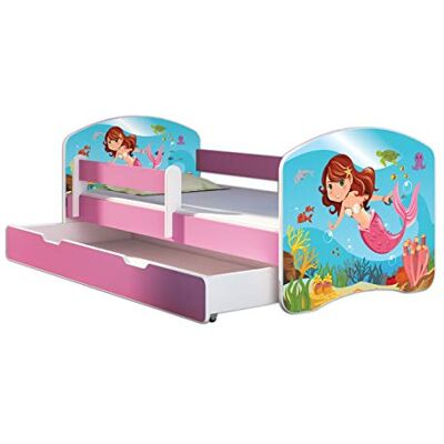 ACMA Lit Enfant 80 x 160 cm avec Tiroir, Matelas et Sommier à Lattes Lit Junior avec Barrière de Sécurité, Personnalisé Motif 09 Petite sirène Rose, Lit pour Fille dès 3 ans, Charge jusqu’à 120 kg - Publicité ACMA Lit Enfant 80 x 160 cm avec Tiroir, Matelas et Sommier à Lattes Lit Junior avec Barrière de Sécurité, Personnalisé Motif 09 Petite sirène Rose, Lit pour Fille dès 3 ans, Charge jusqu’à 120 kg - Publicité