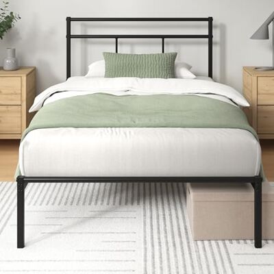 Zinus Elias Lit Simple 80 x 190 cm Lit 80 x 190 Base en métal Durable avec tête Hauteur 30 cm Sommier à Lattes en métal Inclus Espace de Rangement sous-jacent Design Moderne Noir - Publicité Zinus Elias Lit Simple 80 x 190 cm Lit 80 x 190 Base en métal Durable avec tête Hauteur 30 cm Sommier à Lattes en métal Inclus Espace de Rangement sous-jacent Design Moderne Noir - Publicité