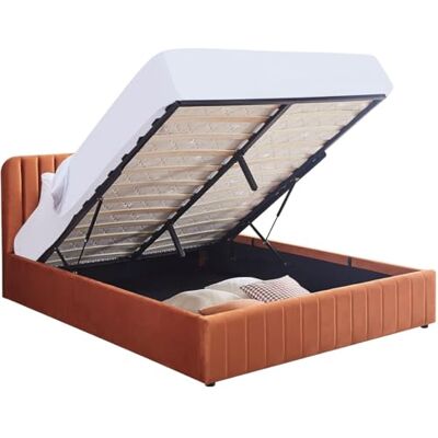 Homifab - Ava - Velours terracotta - 140x190 cm - Lit rangement - Publicité Homifab - Ava - Velours terracotta - 140x190 cm - Lit rangement - Publicité