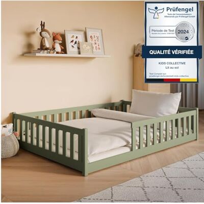 Kids Collective Lit de sol 140 x 200 cm avec protection anti-chute et sommier à lattes Montessori, Lit simple Vert olive, Autres tailles 80 x 160 cm, 90 x 200 cm, 120 x 200 cm - Publicité Kids Collective Lit de sol 140 x 200 cm avec protection anti-chute et sommier à lattes Montessori, Lit simple Vert olive, Autres tailles 80 x 160 cm, 90 x 200 cm, 120 x 200 cm - Publicité