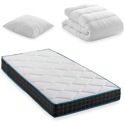 BLUE MOON Pack ATM Matelas Premium Atmosphere 90x190cm + 1 Couette + 1 Oreiller. 7 Zones de Confort, Epaisseur 19 cm. Ressorts ensachés. Fabriqué en Belgique. Matelas Garantie 10 Ans - Publicité BLUE MOON Pack ATM Matelas Premium Atmosphere 90x190cm + 1 Couette + 1 Oreiller. 7 Zones de Confort, Epaisseur 19 cm. Ressorts ensachés. Fabriqué en Belgique. Matelas Garantie 10 Ans - Publicité