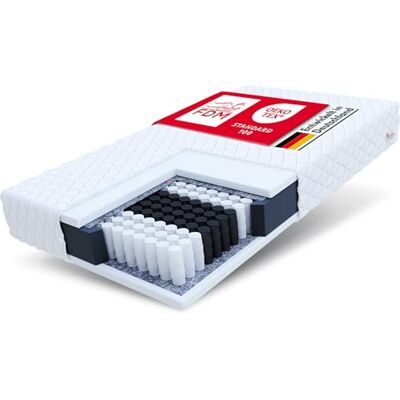 FDM Borneo 140 x 200 cm-Matelas à Ressorts ensachés de qualité supérieure à 7 Zones-Dureté H3/H3-Mousse Polyester-Hauteur : 17 cm, Mousse de polyuréthane, Blanc - Publicité FDM Borneo 140 x 200 cm-Matelas à Ressorts ensachés de qualité supérieure à 7 Zones-Dureté H3/H3-Mousse Polyester-Hauteur : 17 cm, Mousse de polyuréthane, Blanc - Publicité