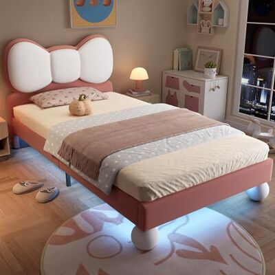 BTM Lit Dnfant LED, Mignon Tête de Lit en Forme d'arc, Velours, Beige et Rose, 90 x 200 cm - Publicité BTM Lit Dnfant LED, Mignon Tête de Lit en Forme d'arc, Velours, Beige et Rose, 90 x 200 cm - Publicité
