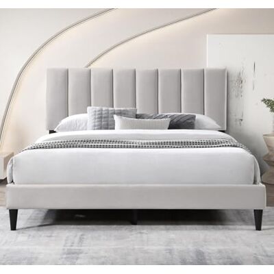 Home Collective Lit Adulte capitonné Double 180 x 200 cm / 160x200 cm avec sommier à Lattes Cadre de lit avec tête de lit rembourrée avec surpiqûre Verticale Cadre Robuste Beige - Publicité Home Collective Lit Adulte capitonné Double 180 x 200 cm / 160x200 cm avec sommier à Lattes Cadre de lit avec tête de lit rembourrée avec surpiqûre Verticale Cadre Robuste Beige - Publicité