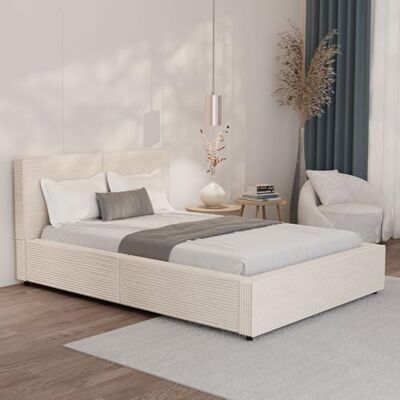 Juskys lit capitonné Salerno 140 x 200 cm – Velours côtelé Beige, lit Moderne avec tête & Pied, Cadre en Bois & métal, sommier à Lattes, capacité 500 kg - Publicité Juskys lit capitonné Salerno 140 x 200 cm – Velours côtelé Beige, lit Moderne avec tête & Pied, Cadre en Bois & métal, sommier à Lattes, capacité 500 kg - Publicité