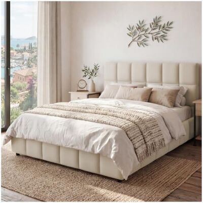 tectake ® Ensemble Lit capitonné 120 x 200 cm, Cadre de Lit rembourré avec Motif matelassé, Sommier à Lattes, Structure Solide Bois & Acier, Montage Facile, Max. 250 kg Aspect Velours Sable - Publicité tectake ® Ensemble Lit capitonné 120 x 200 cm, Cadre de Lit rembourré avec Motif matelassé, Sommier à Lattes, Structure Solide Bois & Acier, Montage Facile, Max. 250 kg Aspect Velours Sable - Publicité