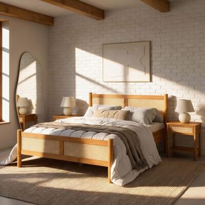 IDIMEX Lit Double 140x200 CEFIRA, Couleur Chêne, Tête et Pied de Lit en Rotin Tressé pour Ambiance Naturelle et Chaleureuse, Dimensions 148 x 95 x 208 cm, Idéal pour Chambre à Coucher - Publicité IDIMEX Lit Double 140x200 CEFIRA, Couleur Chêne, Tête et Pied de Lit en Rotin Tressé pour Ambiance Naturelle et Chaleureuse, Dimensions 148 x 95 x 208 cm, Idéal pour Chambre à Coucher - Publicité