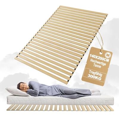 YUENFONG Sommier à lattes enroulables avec 23 lattes 140 x 200 cm Pliable Avec bande élastique noire Charge maximale : 300 kg Pour tous les types de matelas - Publicité YUENFONG Sommier à lattes enroulables avec 23 lattes 140 x 200 cm Pliable Avec bande élastique noire Charge maximale : 300 kg Pour tous les types de matelas - Publicité