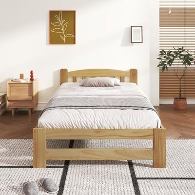 BTM Lit Simple, futon en Bois Massif Solide, tête de lit, sommiers à Lattes, ado, Adulte, Naturel, 90x200cm - Publicité BTM Lit Simple, futon en Bois Massif Solide, tête de lit, sommiers à Lattes, ado, Adulte, Naturel, 90x200cm - Publicité