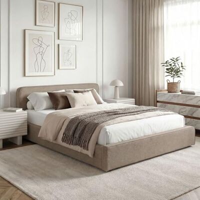 IDIMEX Lit Double BELARTI 140x190 cm rembourré, Revêtement en Tissu Grège, Lit Style Moderne pour 2 Personnes, Cadre de lit en Bois avec sommier Inclus - Publicité IDIMEX Lit Double BELARTI 140x190 cm rembourré, Revêtement en Tissu Grège, Lit Style Moderne pour 2 Personnes, Cadre de lit en Bois avec sommier Inclus - Publicité