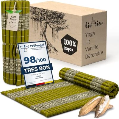 livasia matelas enroulable large confortable L 200x110x4,5cm Lit d’invité 1 personne, Lit de voyage coffre, Matelas thaï kapok jardin balcon fait main (Vert/Éléphants) - Publicité livasia matelas enroulable large confortable L 200x110x4,5cm Lit d’invité 1 personne, Lit de voyage coffre, Matelas thaï kapok jardin balcon fait main (Vert/Éléphants) - Publicité