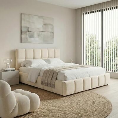 IDIMEX Lit Double Emilia, Rembourré 140 x 190 cm, Blanc Crème, avec Sommier à Lattes Inclus, Design Bubble, Tête de Lit Capitonnée, Confort Optimal, Style Contemporain pour Chambre Adulte - Publicité IDIMEX Lit Double Emilia, Rembourré 140 x 190 cm, Blanc Crème, avec Sommier à Lattes Inclus, Design Bubble, Tête de Lit Capitonnée, Confort Optimal, Style Contemporain pour Chambre Adulte - Publicité