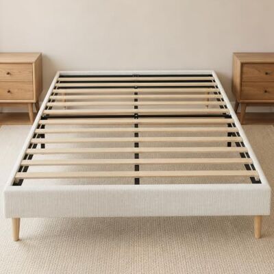 HOMCOM Cadre de Lit 160 x 200 cm avec Sommier à 12 Lattes en Bois, Crème Lit Double Rembourré en Velours Côtelé, Espace de Rangement Au-Dessous, Sans Bruit, 9 Pieds Robustes, Montage Facile - Publicité HOMCOM Cadre de Lit 160 x 200 cm avec Sommier à 12 Lattes en Bois, Crème Lit Double Rembourré en Velours Côtelé, Espace de Rangement Au-Dessous, Sans Bruit, 9 Pieds Robustes, Montage Facile - Publicité