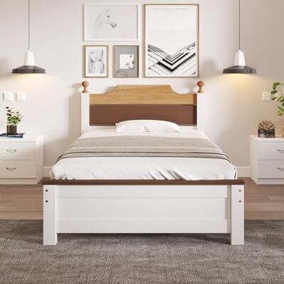 BTM Lit Simple en Bois, Cadre en pin, Pied Central, ado, Adulte, tête et Pied en MDF, Color-Blocking, Blanc, 90x200cm - Publicité BTM Lit Simple en Bois, Cadre en pin, Pied Central, ado, Adulte, tête et Pied en MDF, Color-Blocking, Blanc, 90x200cm - Publicité