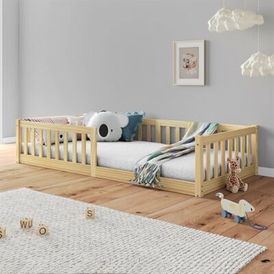 IDIMEX Lit Enfant Gustavo lit au Sol 90x190 cm d'inspiration Montessori, avec barrières de Protection, en pin Massif Naturel - Publicité IDIMEX Lit Enfant Gustavo lit au Sol 90x190 cm d'inspiration Montessori, avec barrières de Protection, en pin Massif Naturel - Publicité