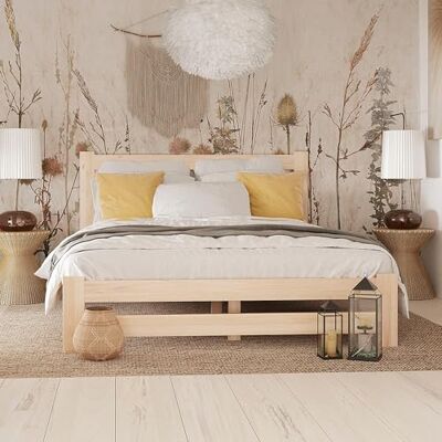 Home Collective lit en bois de 120 x 200 cm, sommier à lattes, moderne, pin massif, confortable et durable, scandinave, bohème, maison de campagne, tête de lit haute - Publicité Home Collective lit en bois de 120 x 200 cm, sommier à lattes, moderne, pin massif, confortable et durable, scandinave, bohème, maison de campagne, tête de lit haute - Publicité