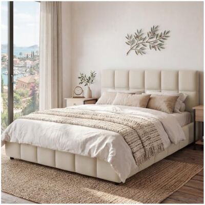 tectake ® Ensemble Lit capitonné 180 x 200 cm, Cadre de Lit rembourré avec Motif matelassé, Sommier à Lattes, Structure Solide Bois & Acier, Montage Facile, Max. 250 kg Aspect Velours Sable - Publicité tectake ® Ensemble Lit capitonné 180 x 200 cm, Cadre de Lit rembourré avec Motif matelassé, Sommier à Lattes, Structure Solide Bois & Acier, Montage Facile, Max. 250 kg Aspect Velours Sable - Publicité